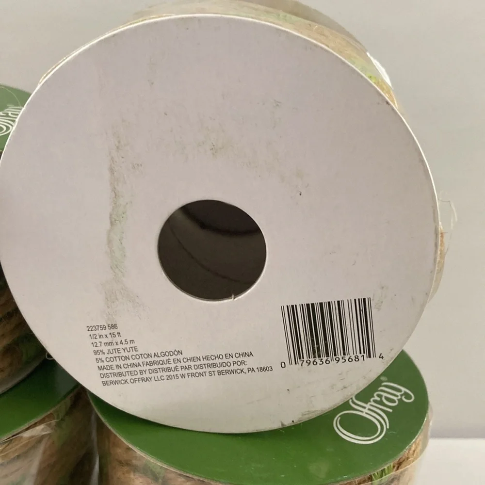 5 Rolls Offray Floral Ribbon Spring Green Jute Brown 1/2 inch